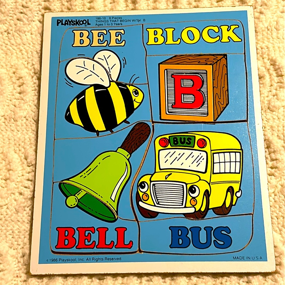 Vintage Playskool 8 Piece Puzzle Things That Begin with B ~ 186-10 ~